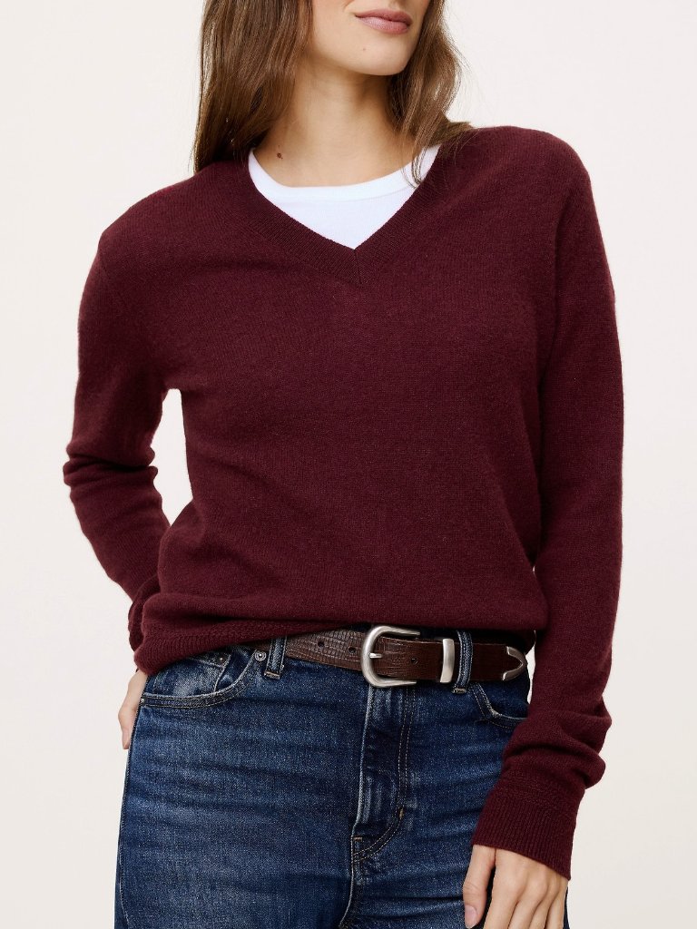 New Charter Club 100% Cashmere V-Neck Sweater Burgundy Small